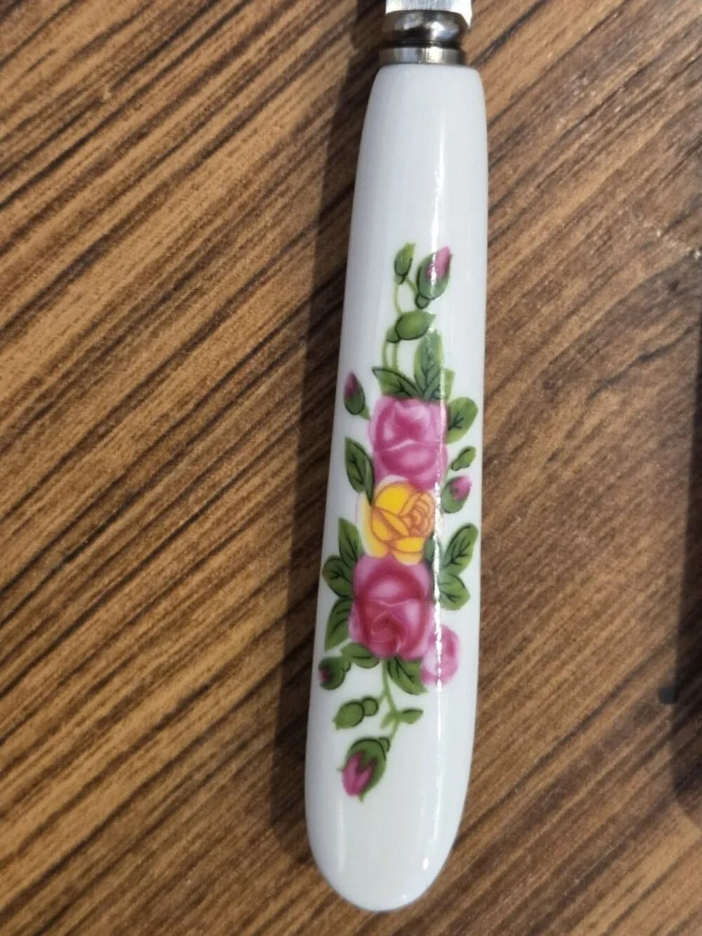 Set of 6 Floral Ceramic Handle Dessert Spoons - 6
